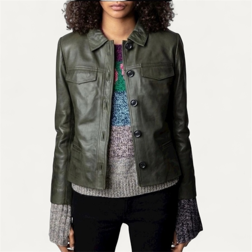 ZADIG & VOLTAIRE Olive Leather Jacket - Picture 3 of 6